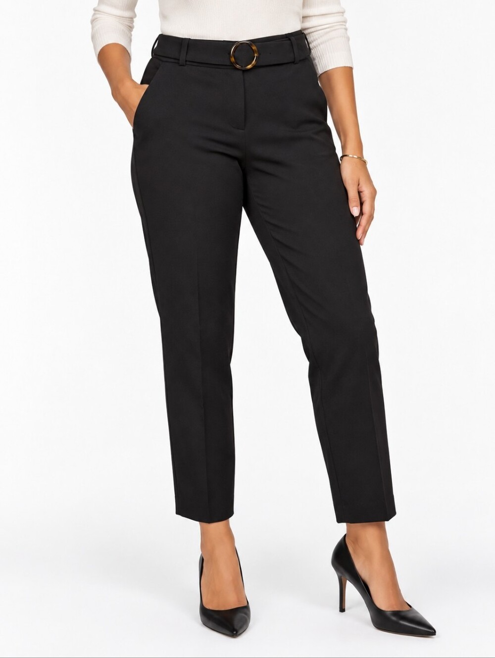 Liz Claiborne Career Petite Black Belted Ankle Pants 8P Classic Workwear